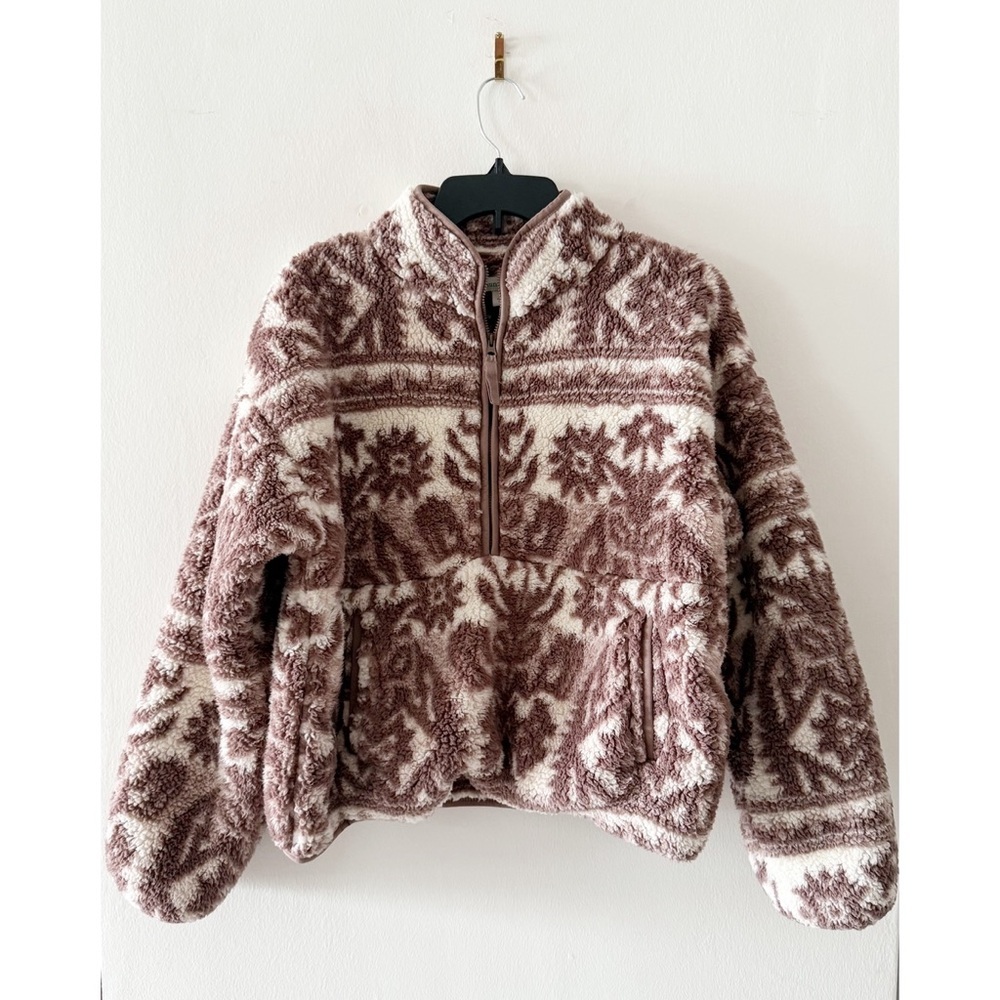Sundance Printed Sherpa Half Zip Cozy Sweater Jacket Size Petite Large (PL)